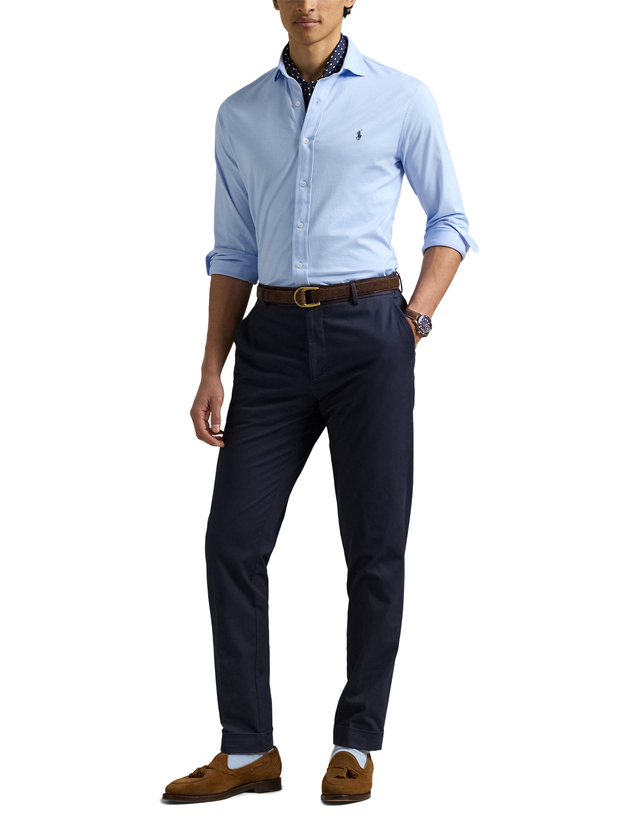 Jersey flared collar shirt - Office Blue