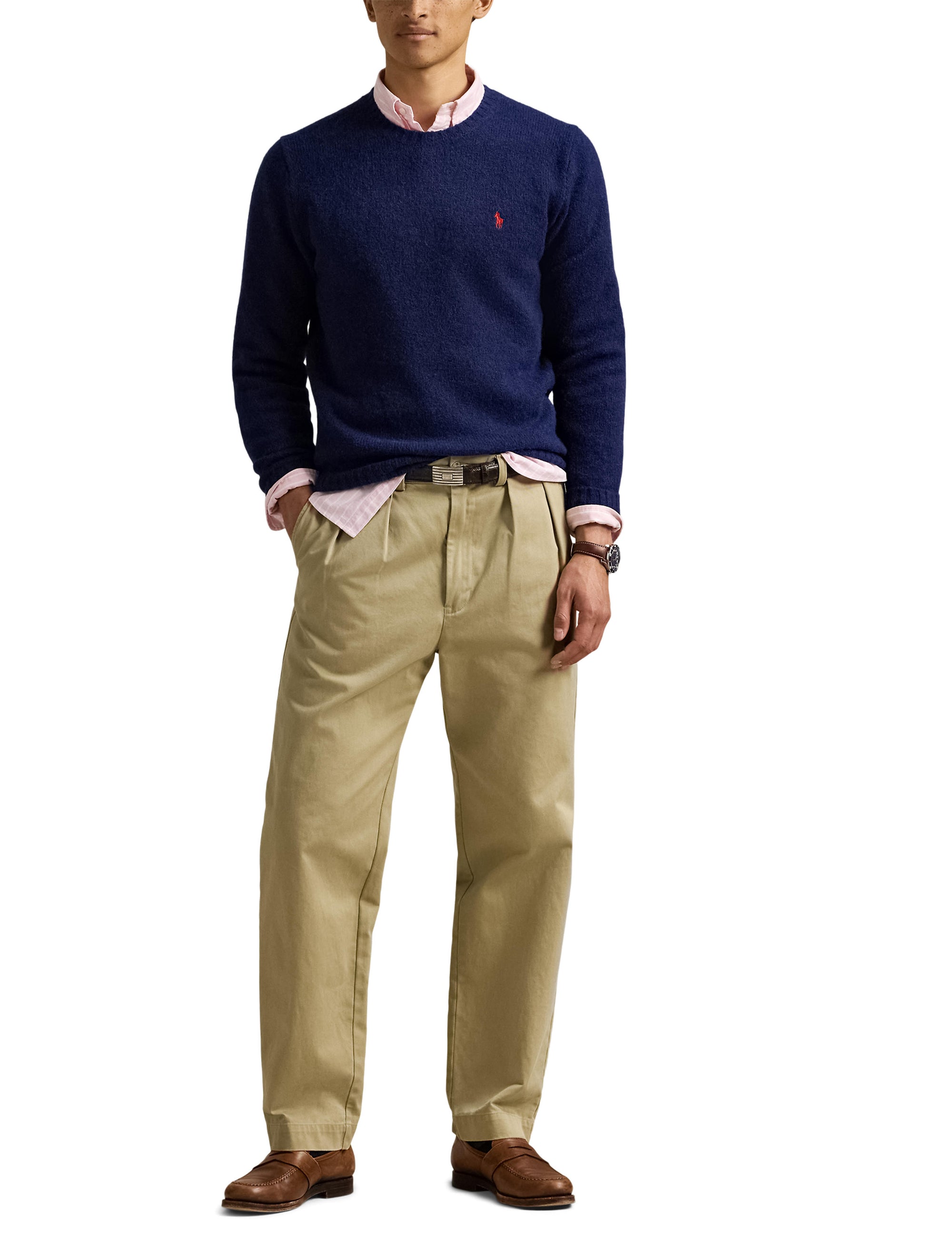 Pull col rond texturé en laine - Bright Navy