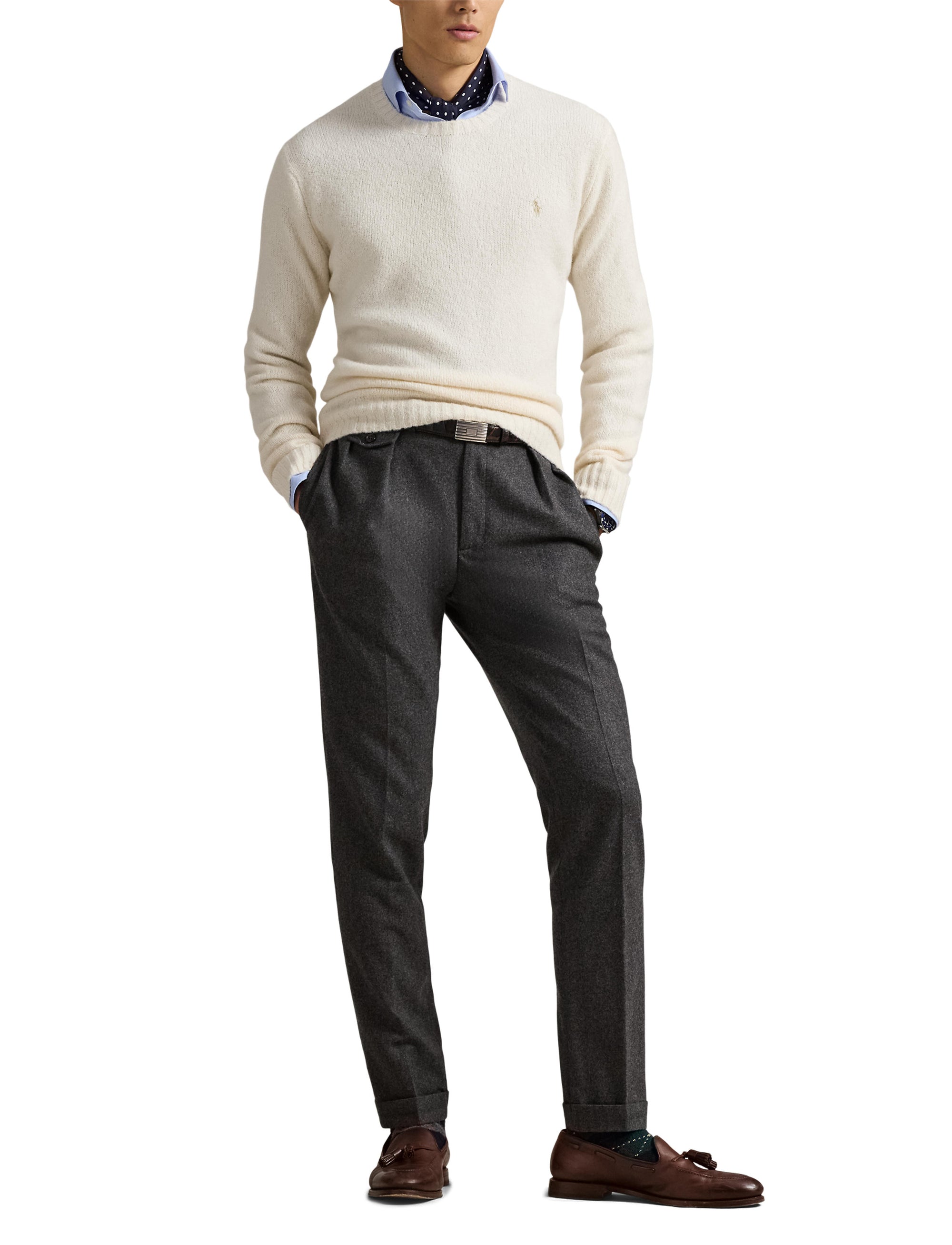 Pull col rond texturé en laine - Cream Tonal Pp