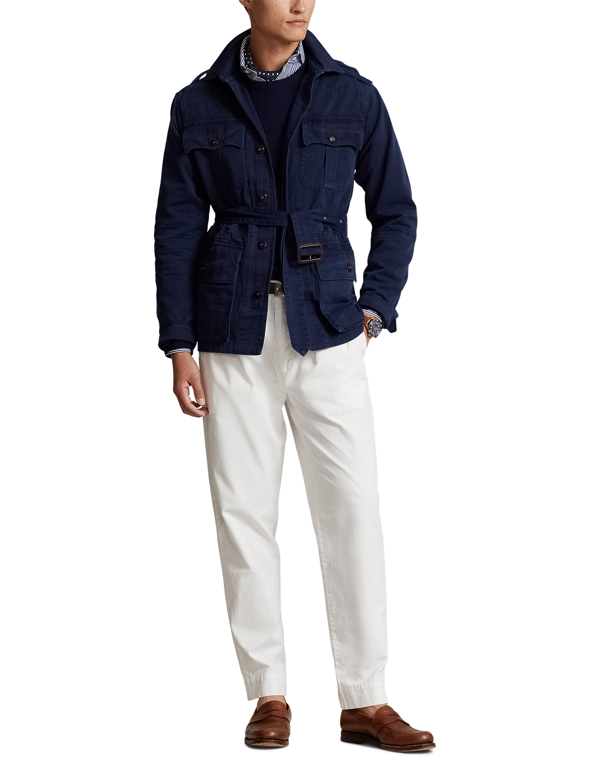 Belted twill utility jacket - Newport Navy