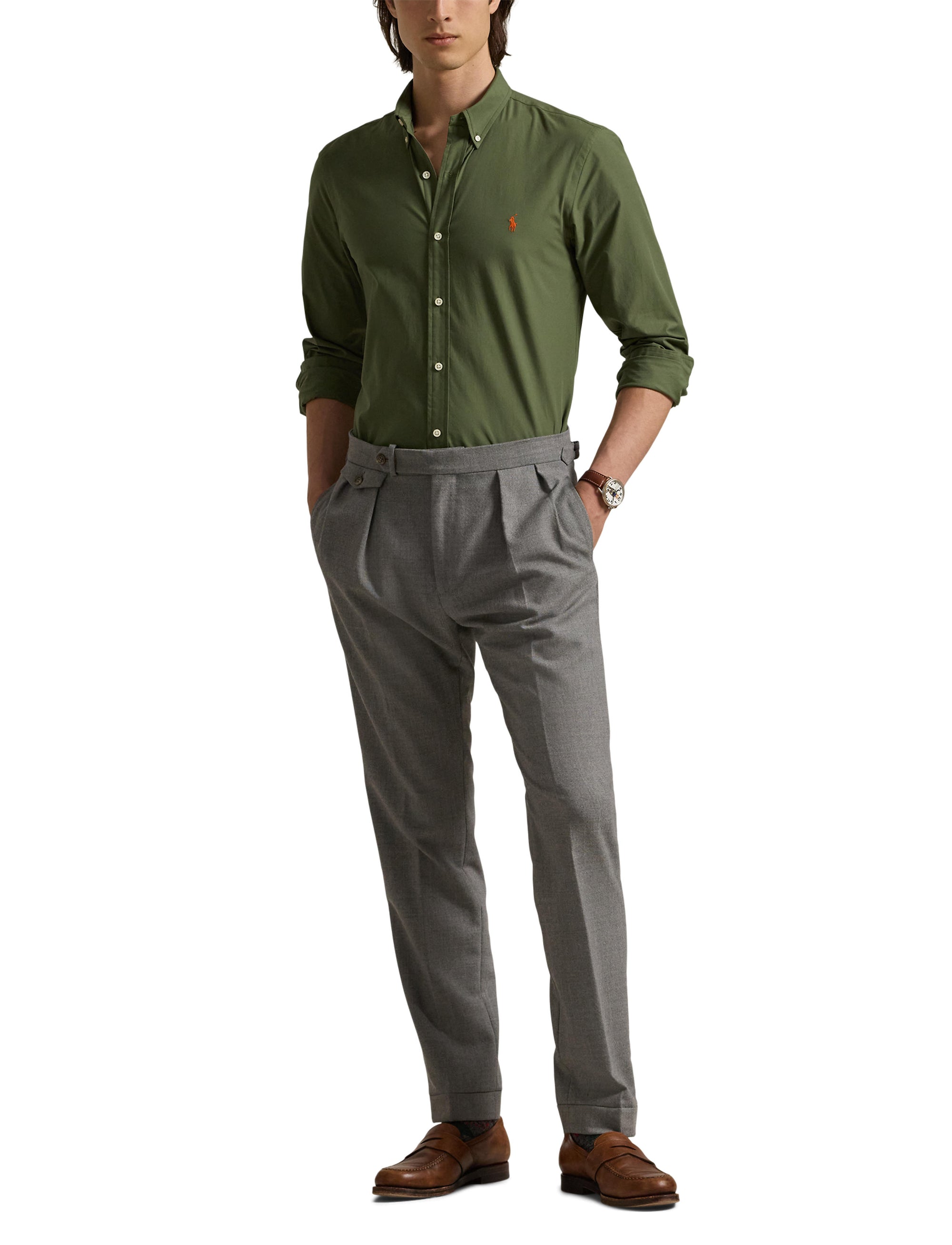 Slim Fit Shirt in stretch poplin - Supply Olive