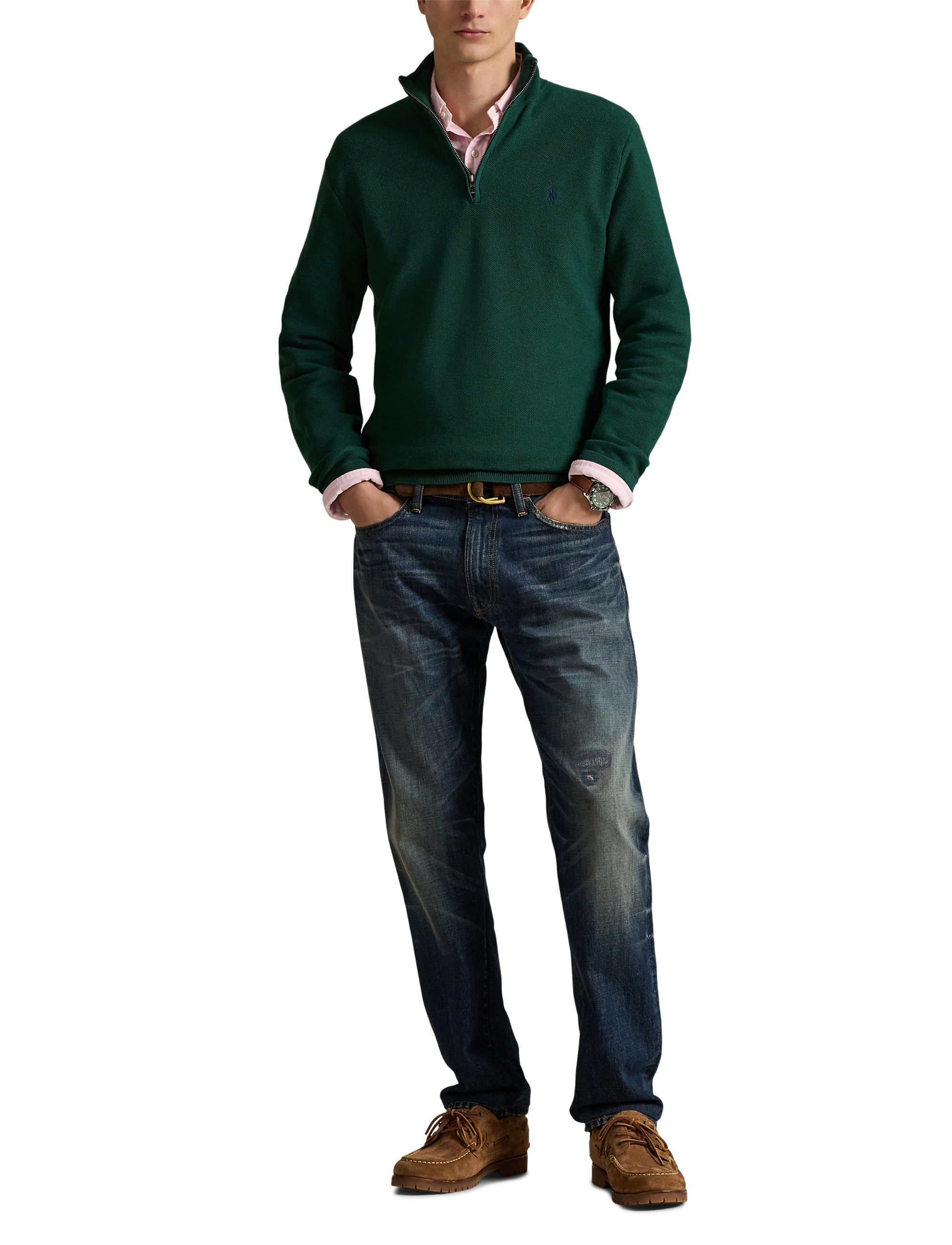 Pull demi-zippé en coton piqué - Vintage Pine