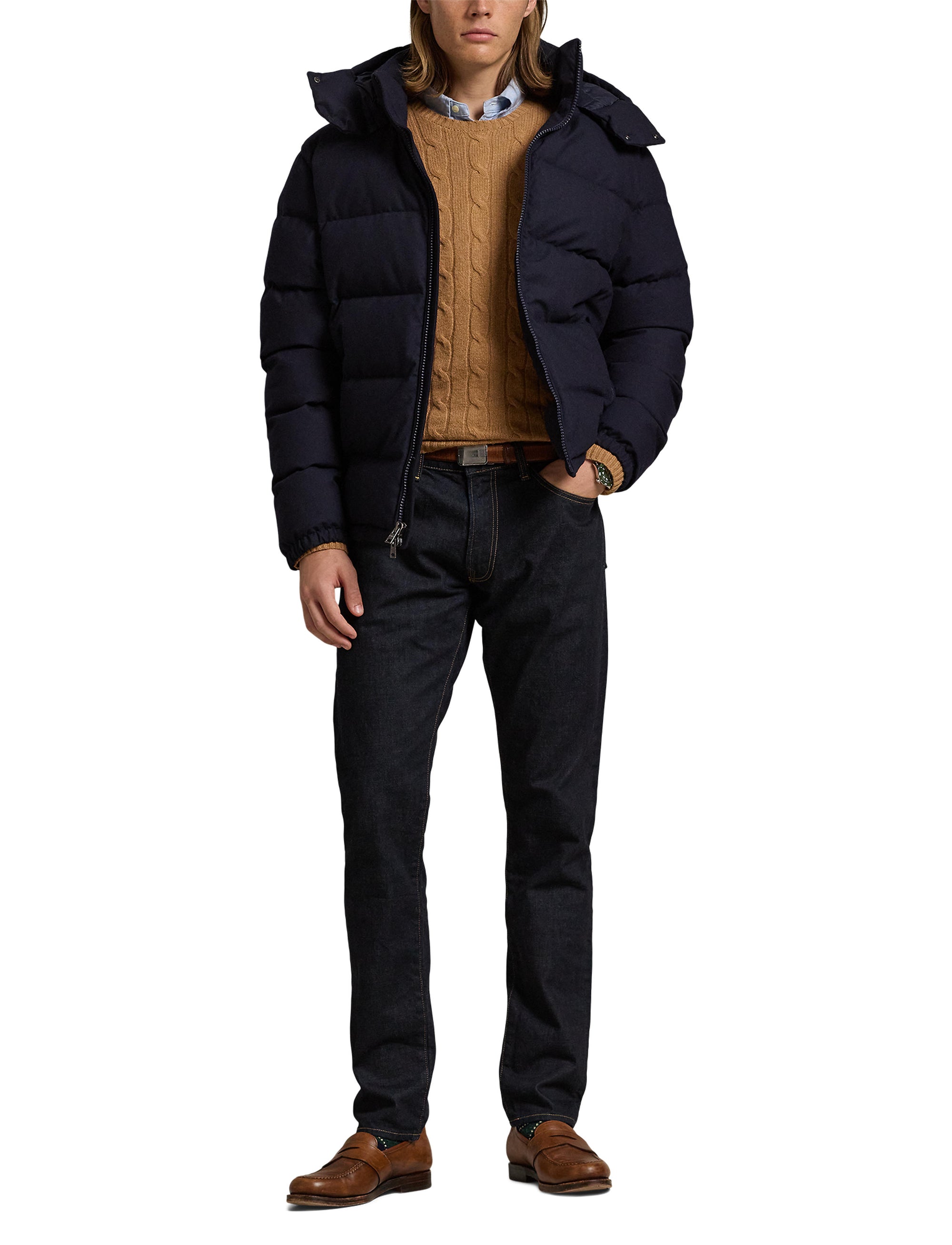 Decker down jacket in wool - Navy Collection