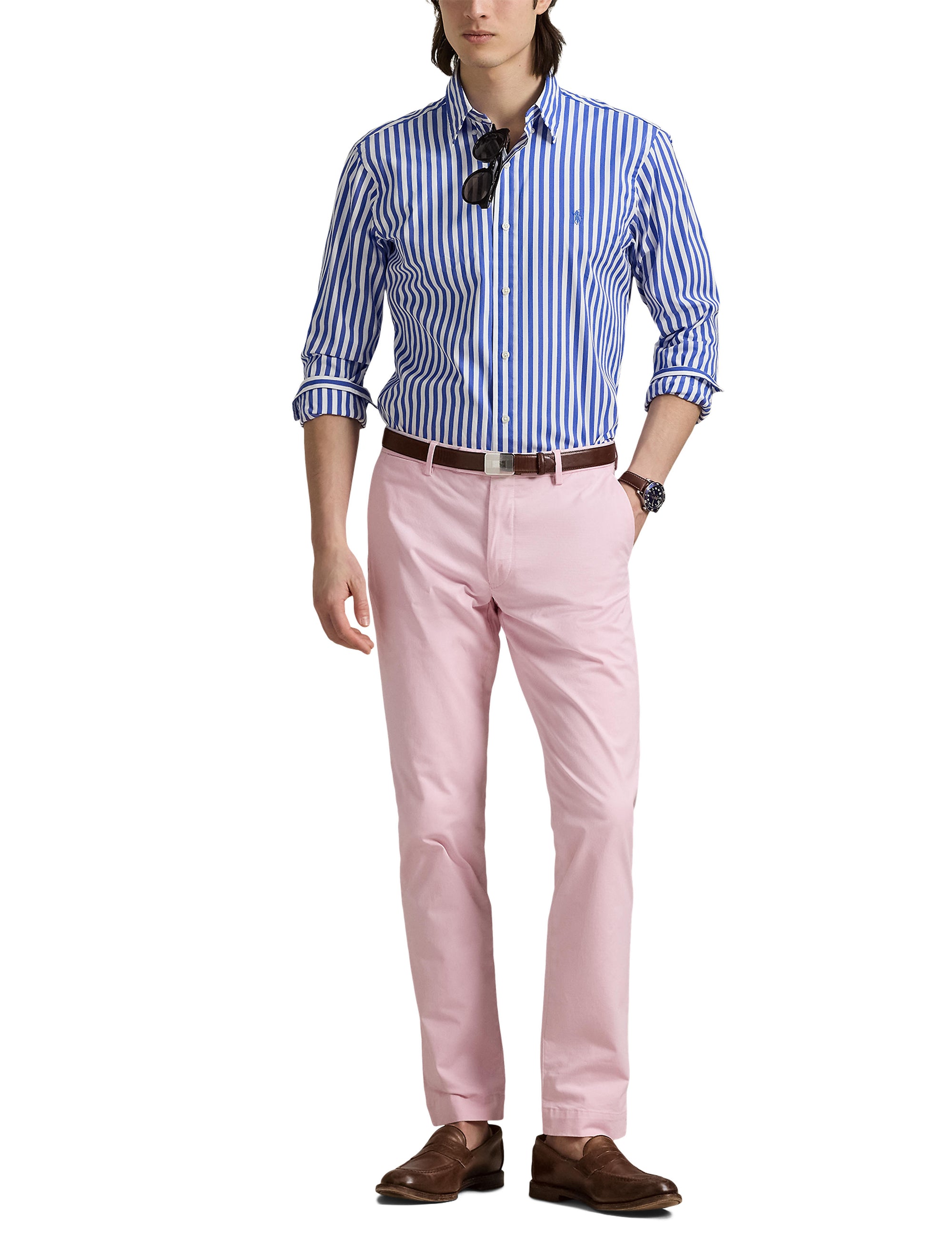 Chemise tissée ajustée à rayures - New Iris Blue & White