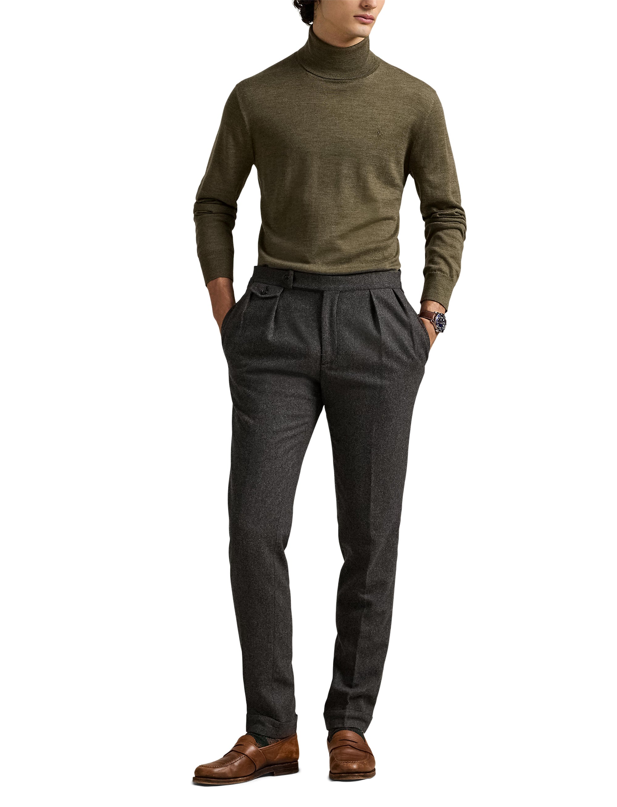 Pull à col roulé en laine lavable - Cargo Olive Heather