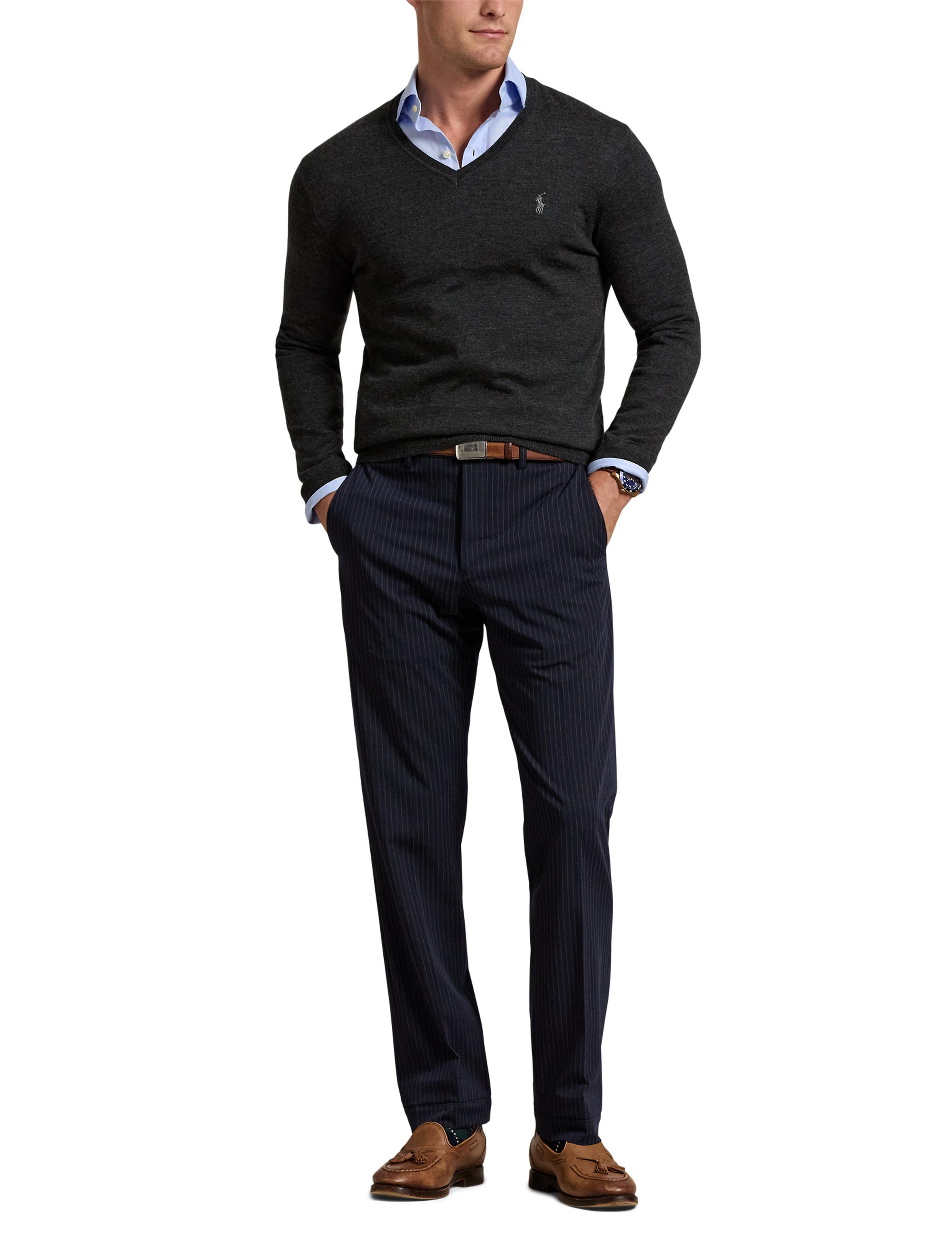 Pantalon performance en sergé stretch - Navy Pinstripe