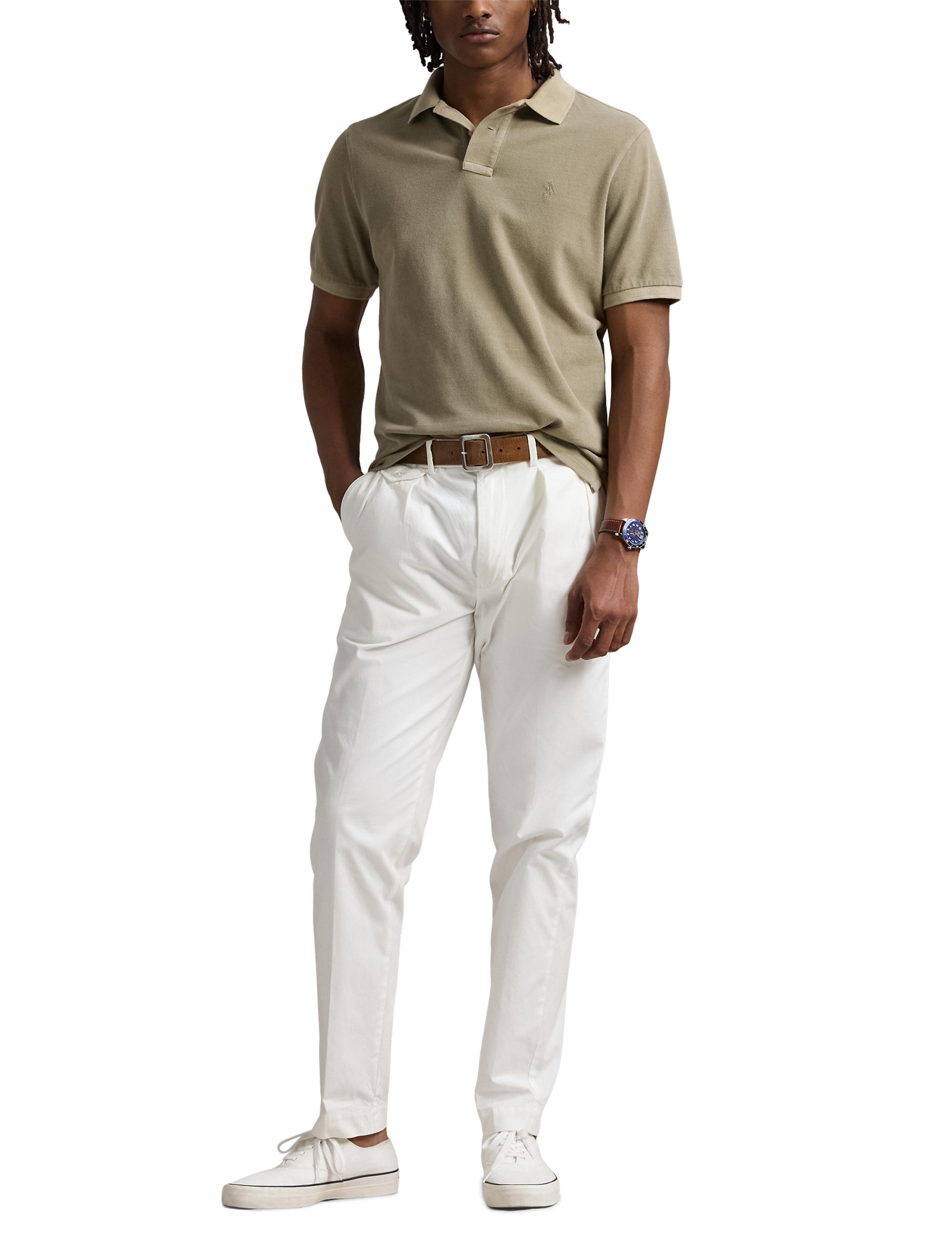 Polo Custom Slim Fit en piqué teint - Olive