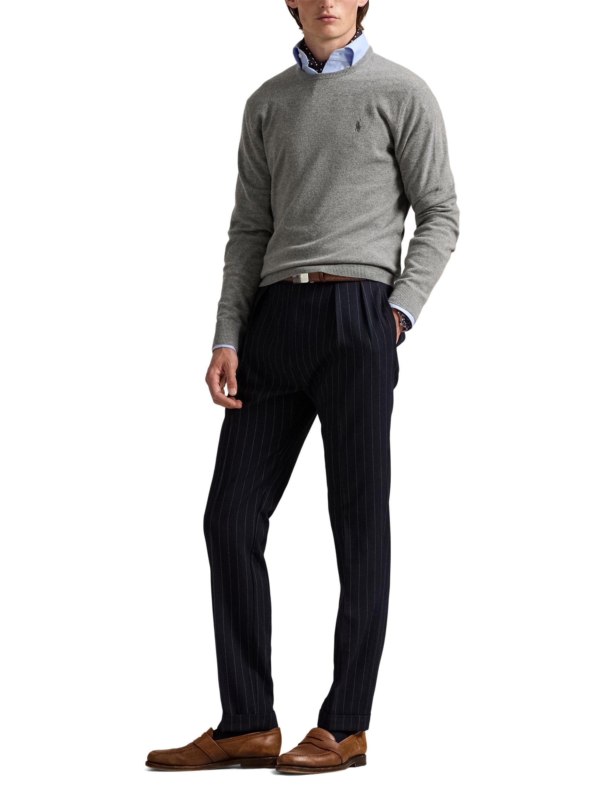 Pull col rond en laine  - Fawn Grey Heather