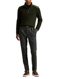 Pull demi-zippé en laine lavable - Olive Combo