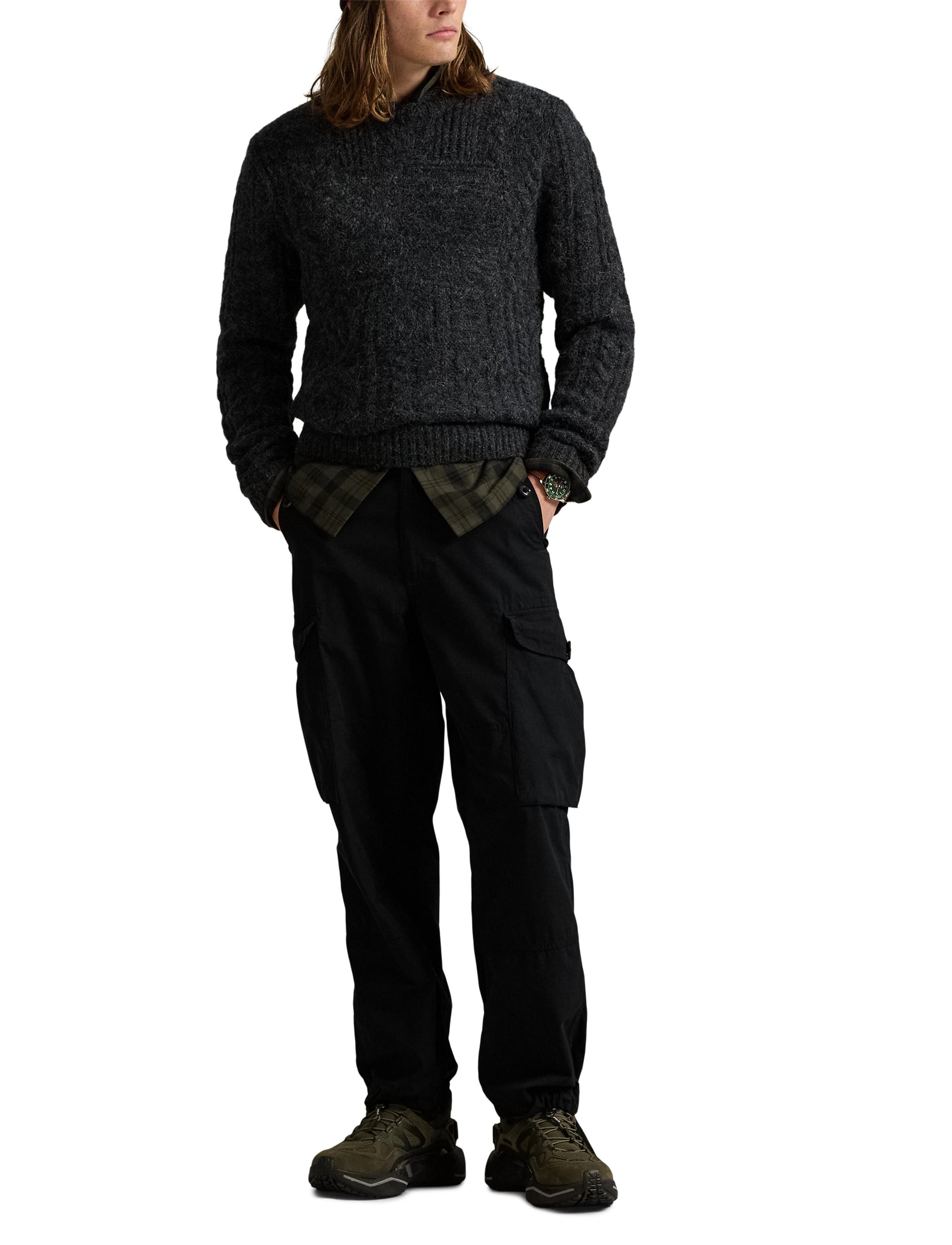 Pull drapeau tricot d'Aran en laine - Dark Granite Heather