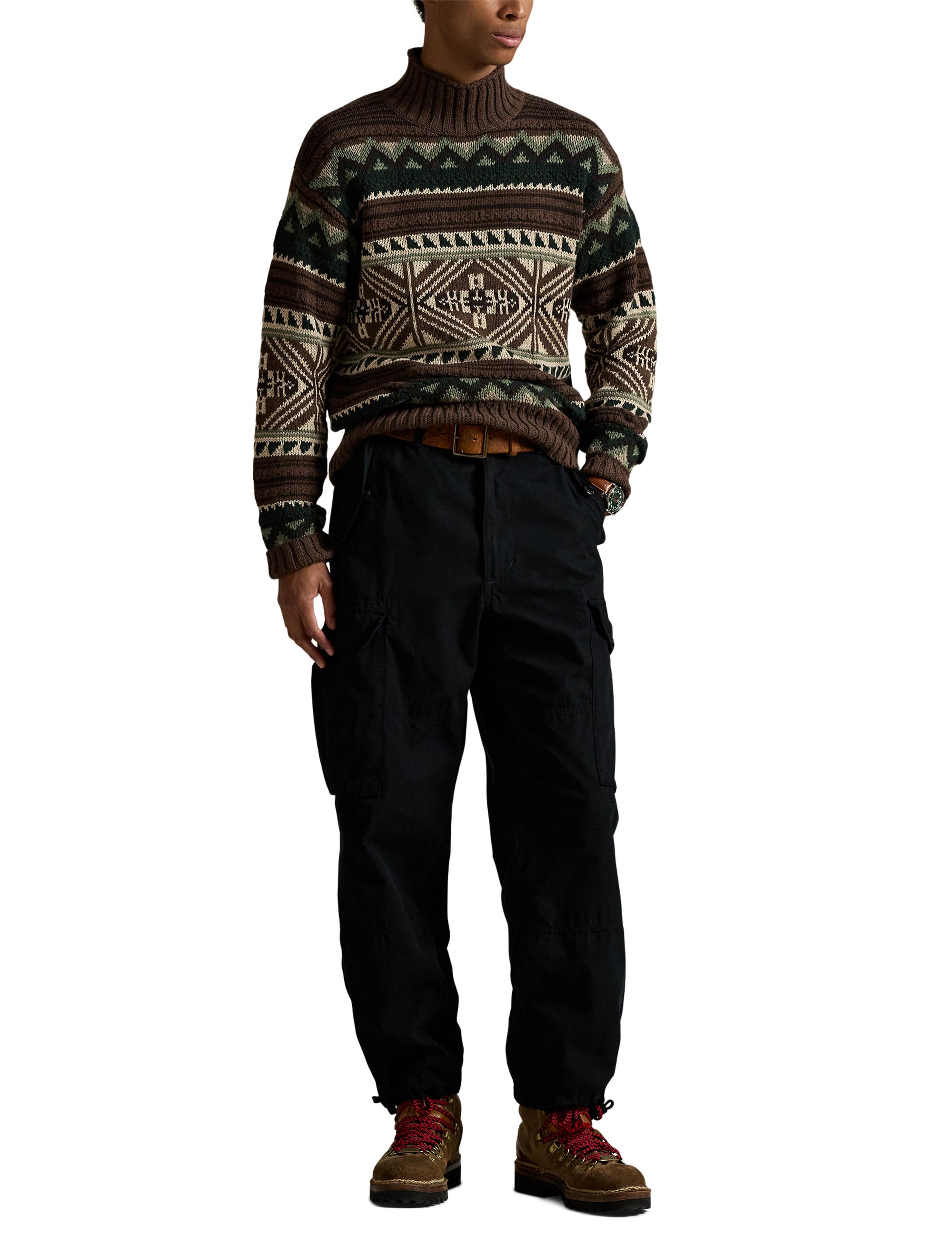 Pull à motif géométrique en laine - Brown Combo
