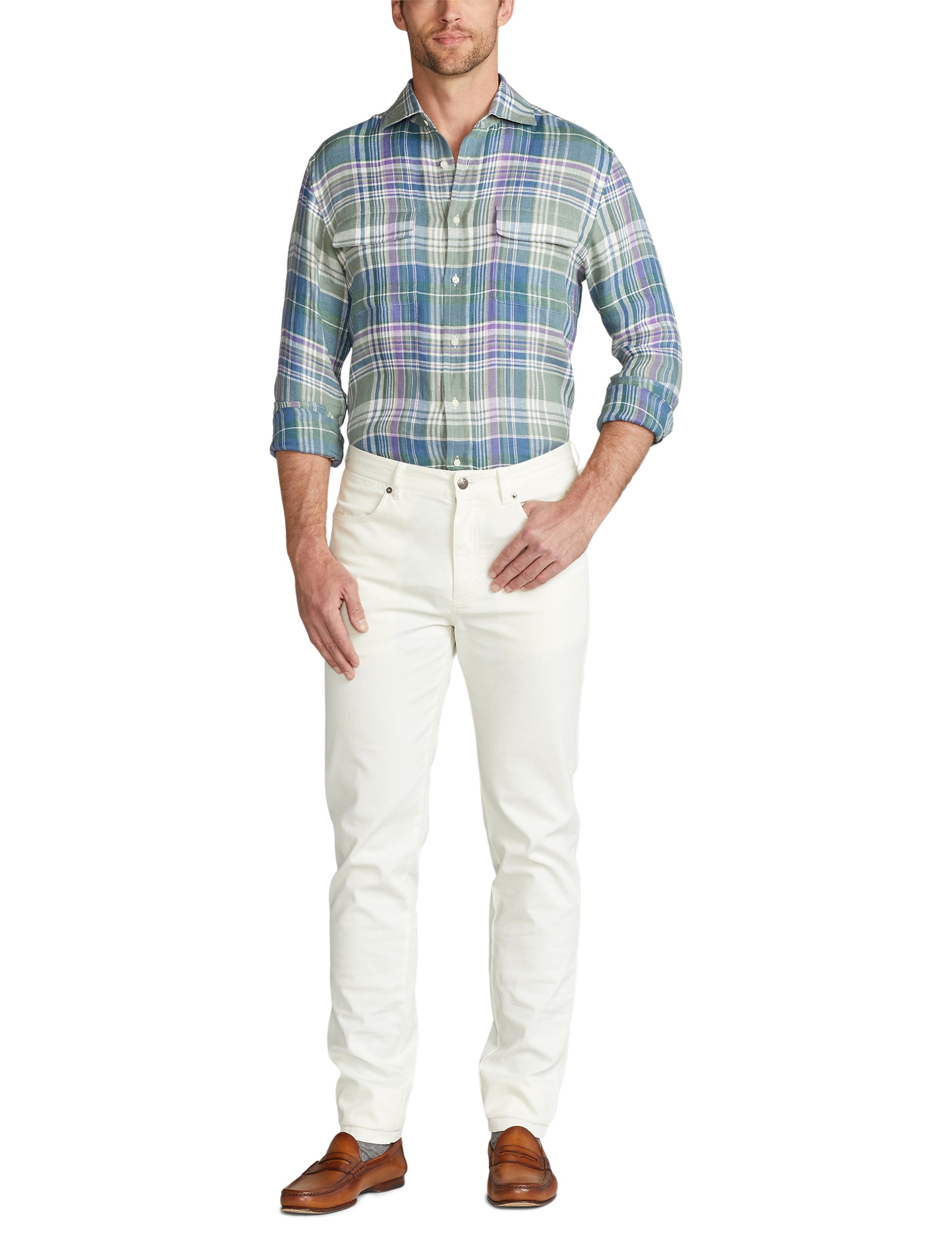 Tartan linen twill shirt - Multicolour