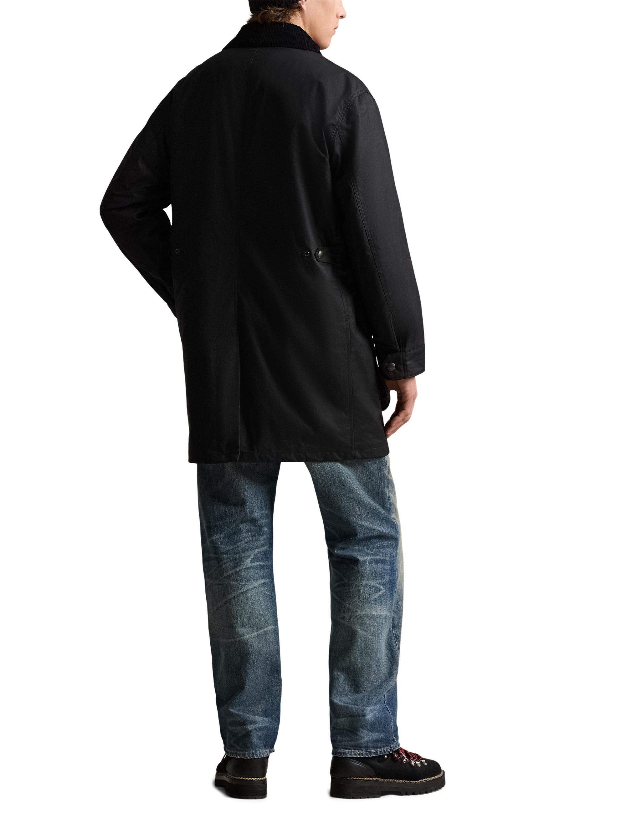 Emblematic three-quarter length waxed canvas coat - Polo Black