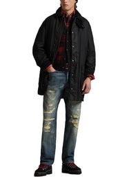 Emblematic three-quarter length waxed canvas coat - Polo Black