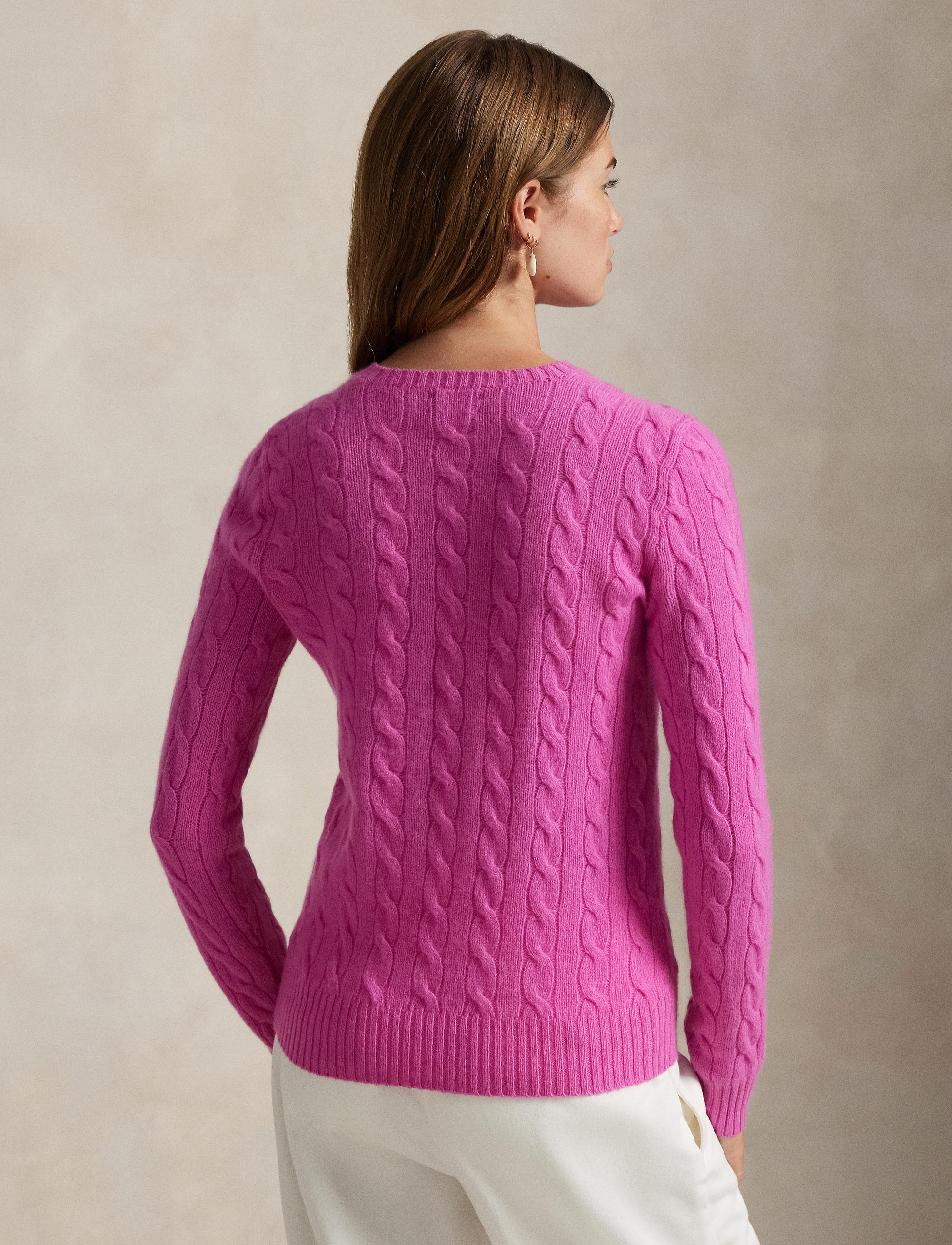 Pull à col rond en cachemire et laine mélangé - Pink Lace