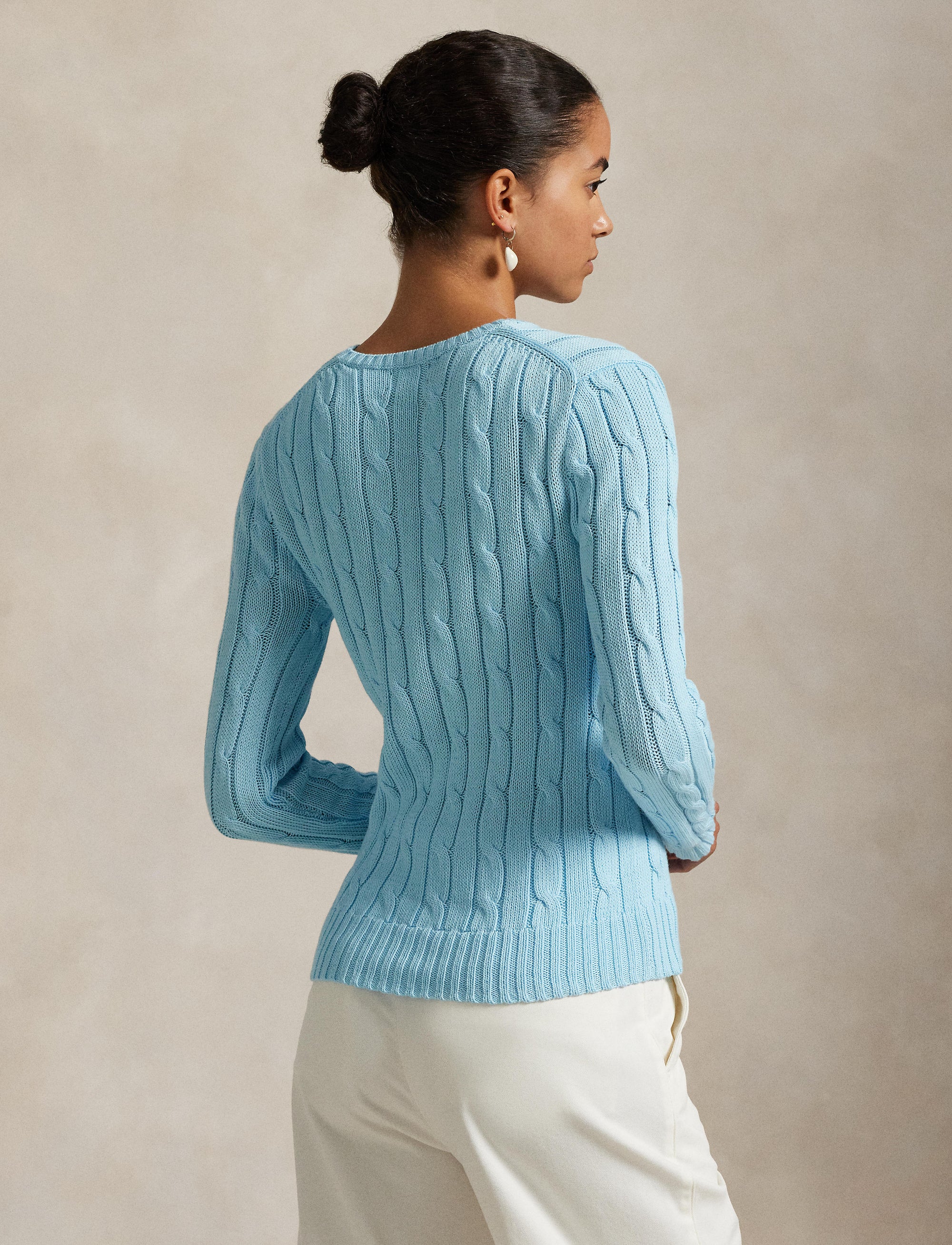 Pull torsadé à col rond en coton - Acadia Blue