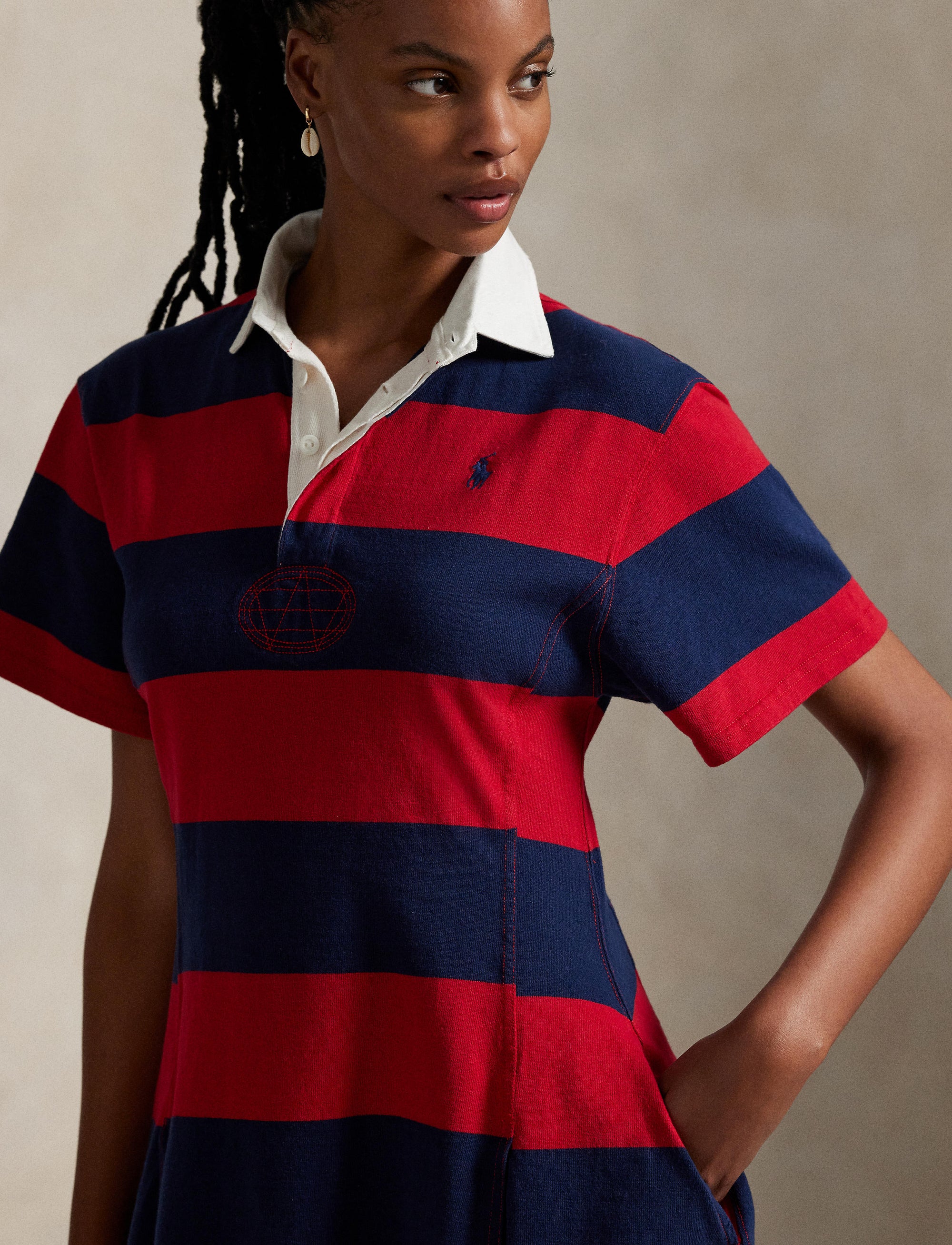 Robe de rugby rayée en jersey de coton - Polo Sport Red & Newport Navy