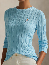 Pull torsadé à col rond en coton - Acadia Blue