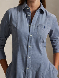 Robe-chemise trapèze en velours côtelé - Blue