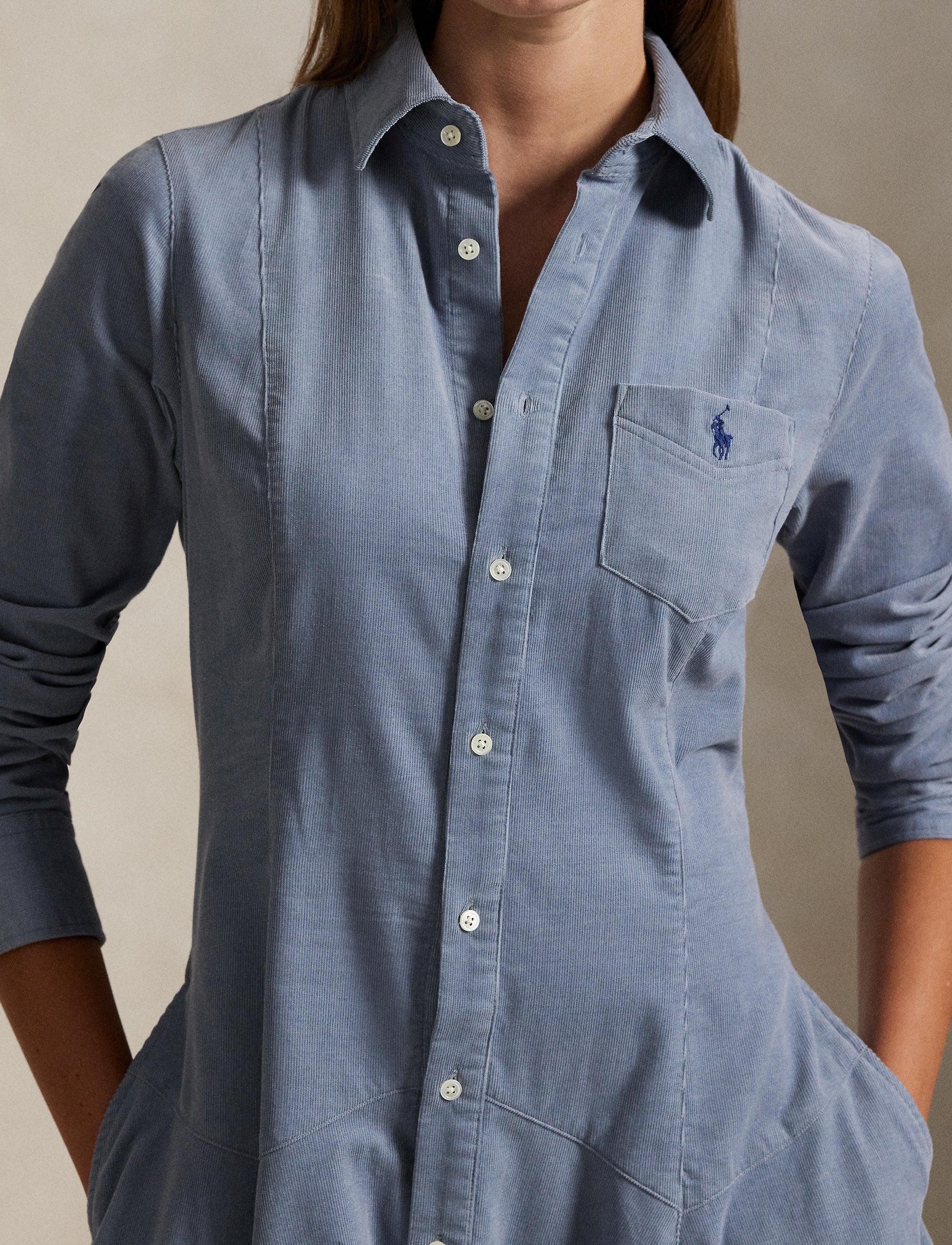 Robe-chemise trapèze en velours côtelé - Blue