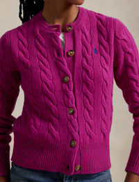 Cardigan torsadé en laine et cachemire mélangé - Carmine Pink