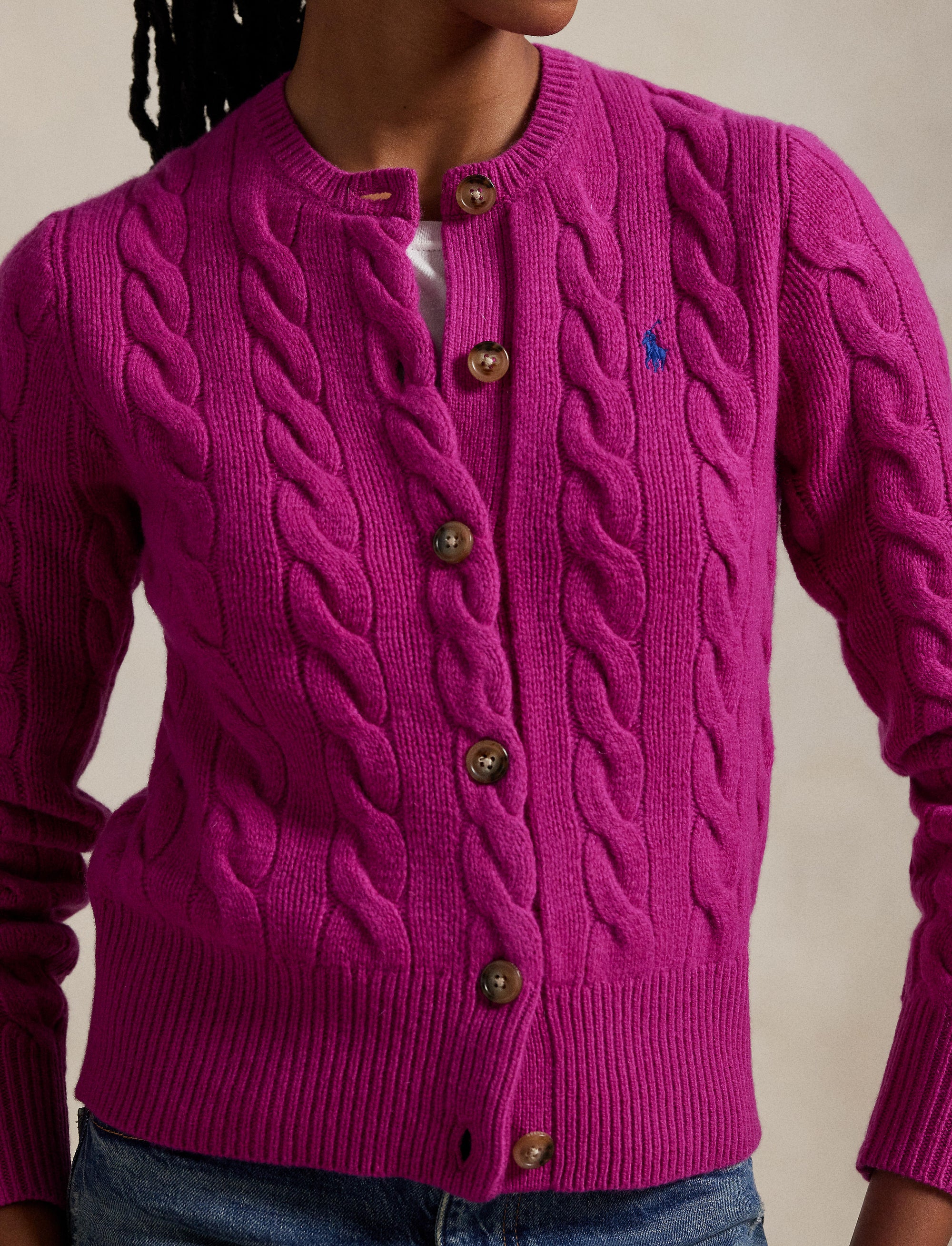 Cardigan torsadé en laine et cachemire mélangé - Carmine Pink