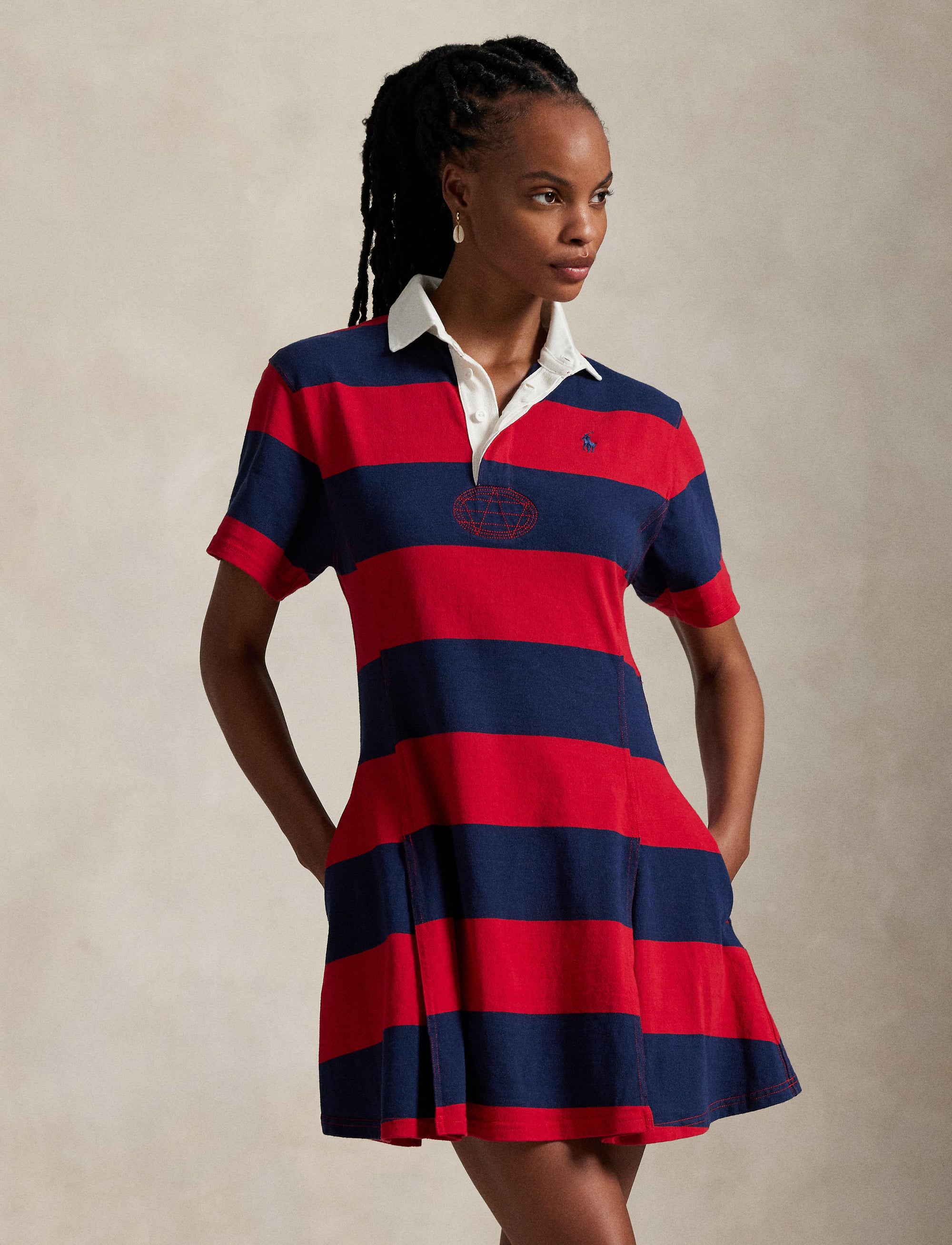 Robe de rugby rayée en jersey de coton - Polo Sport Red & Newport Navy