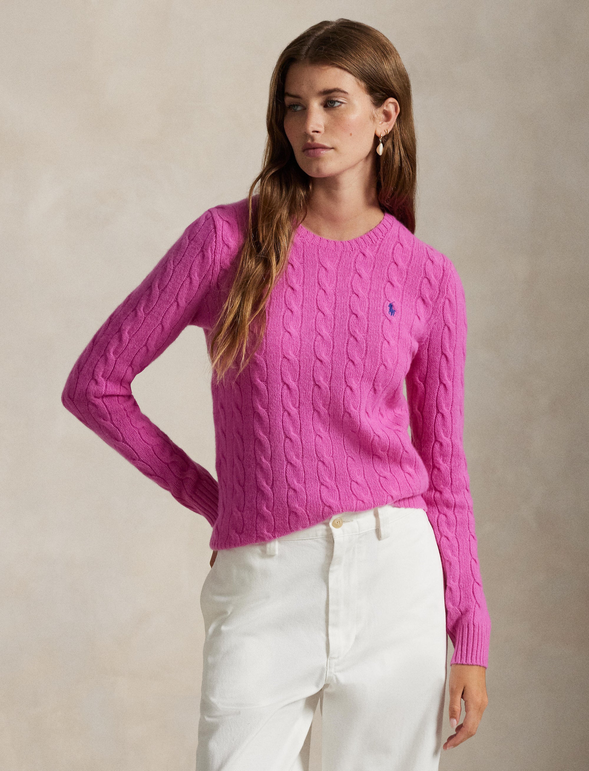 Pull à col rond en cachemire et laine mélangé - Pink Lace