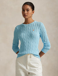 Pull torsadé à col rond en coton - Acadia Blue