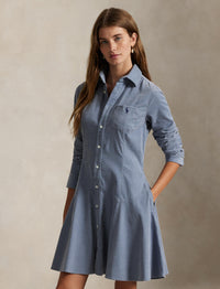 Robe-chemise trapèze en velours côtelé - Blue
