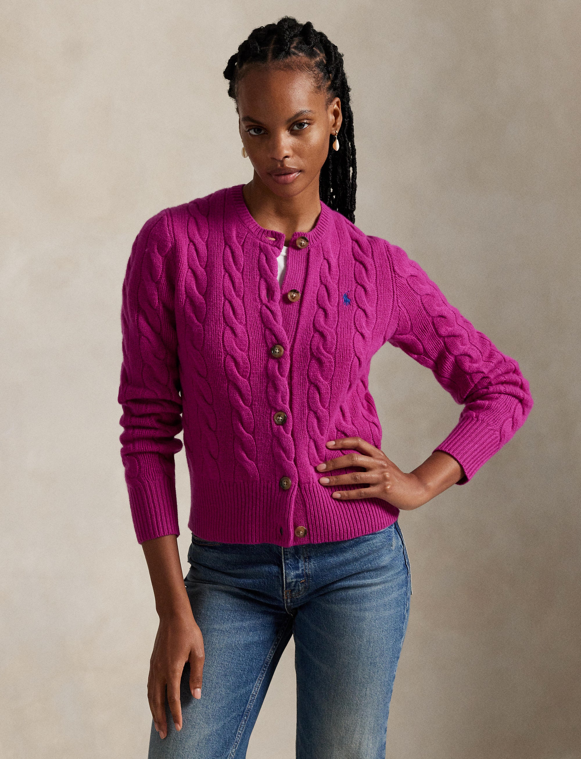Cardigan torsadé en laine et cachemire mélangé - Carmine Pink