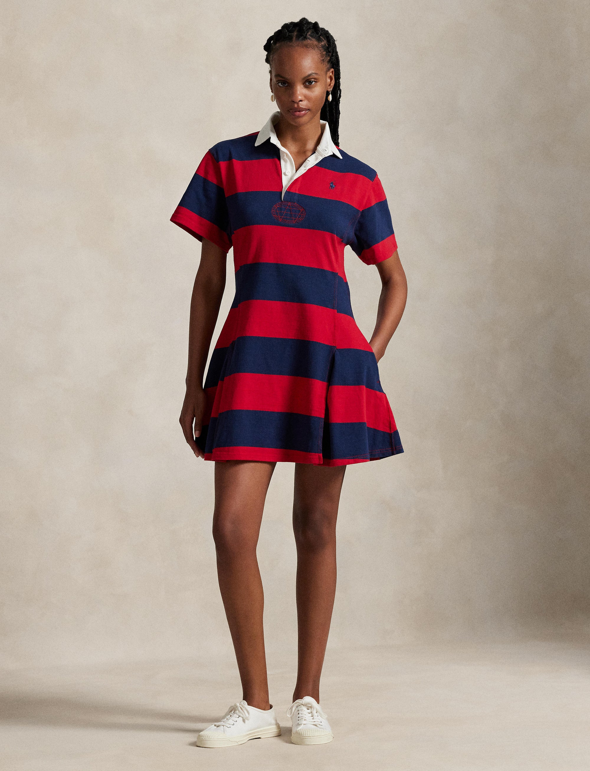 Robe de rugby rayée en jersey de coton - Polo Sport Red & Newport Navy
