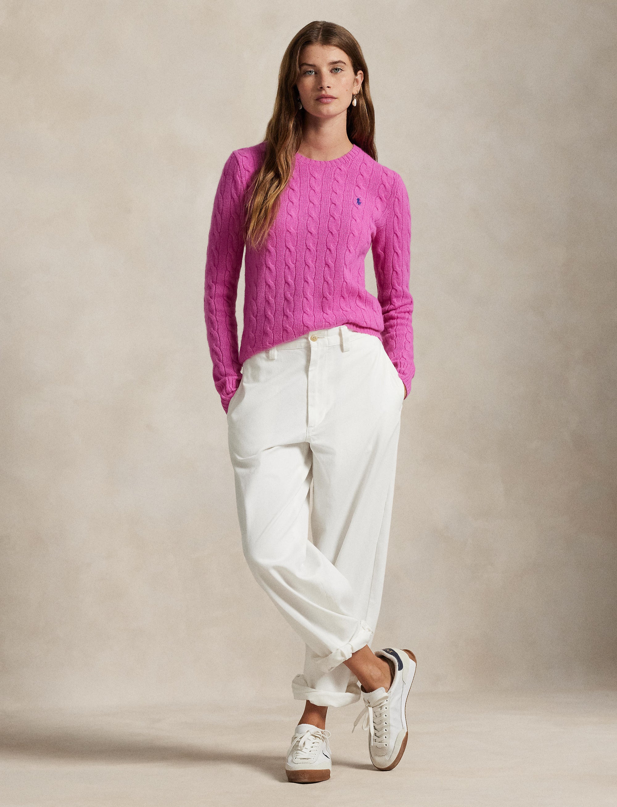 Pull à col rond en cachemire et laine mélangé - Pink Lace