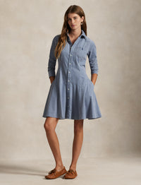 Robe-chemise trapèze en velours côtelé - Blue