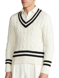 Pull de cricket en cachemire - Lux Cream With Classic Black
