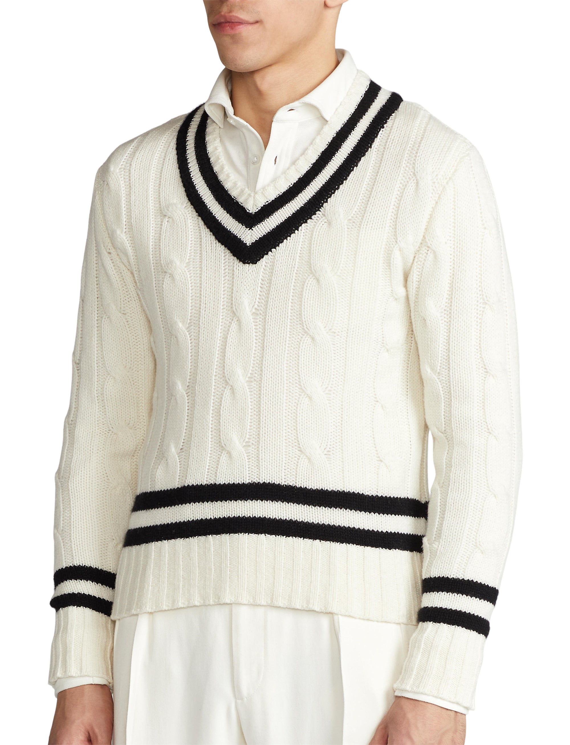 Pull de cricket en cachemire - Lux Cream With Classic Black