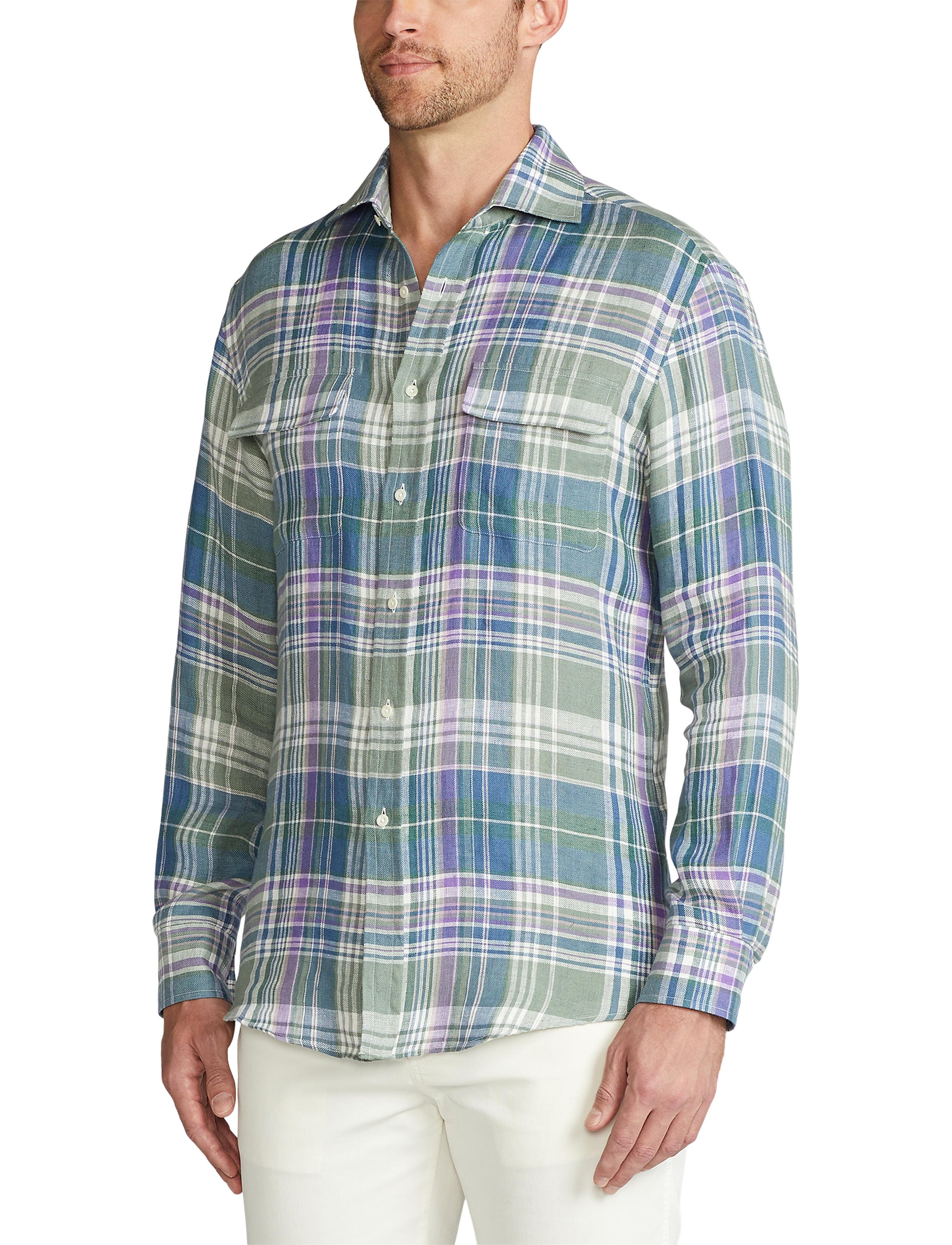 Tartan linen twill shirt - Multicolour