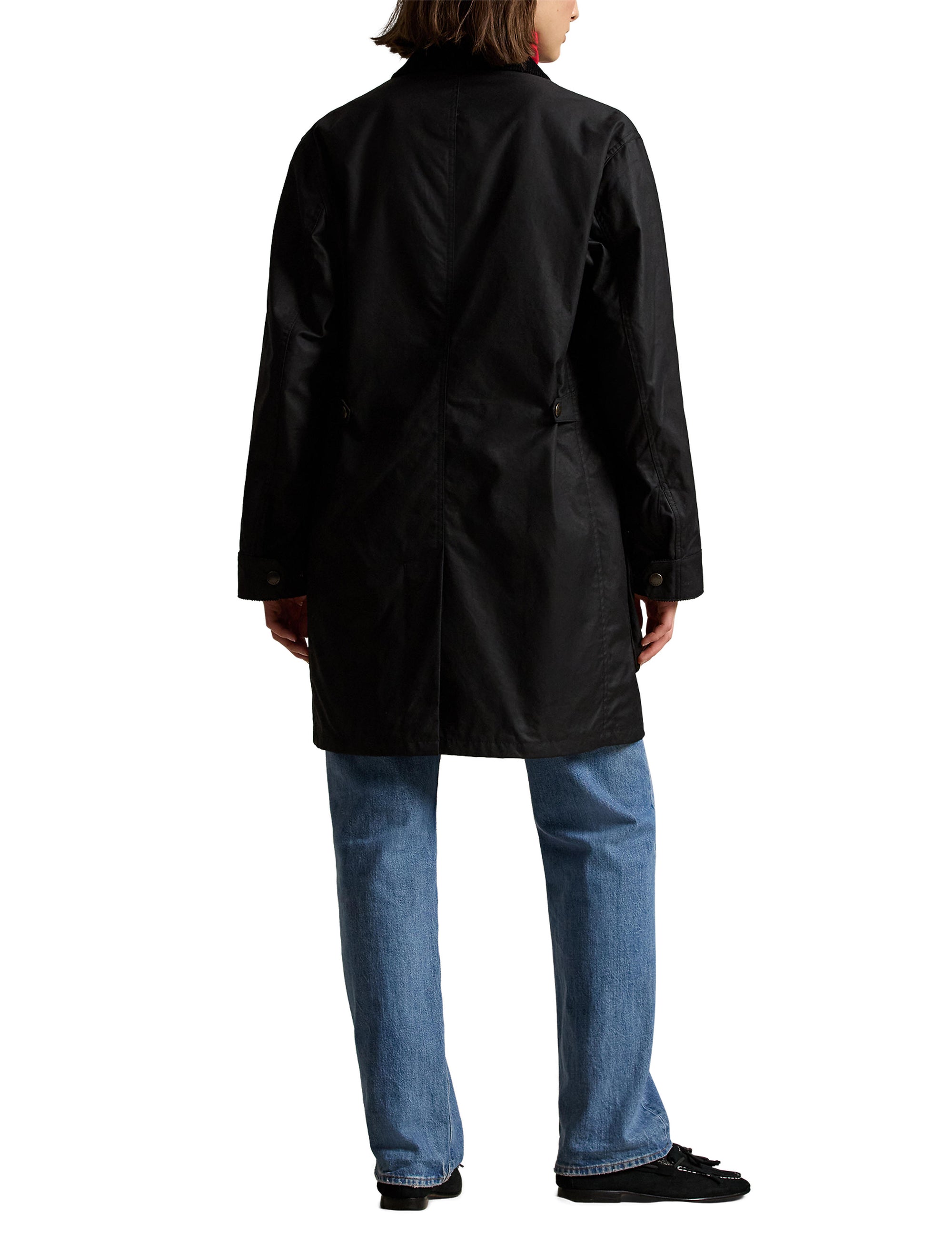 Emblematic three-quarter length waxed canvas coat - Polo Black