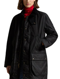 Emblematic three-quarter length waxed canvas coat - Polo Black