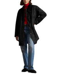 Emblematic three-quarter length waxed canvas coat - Polo Black