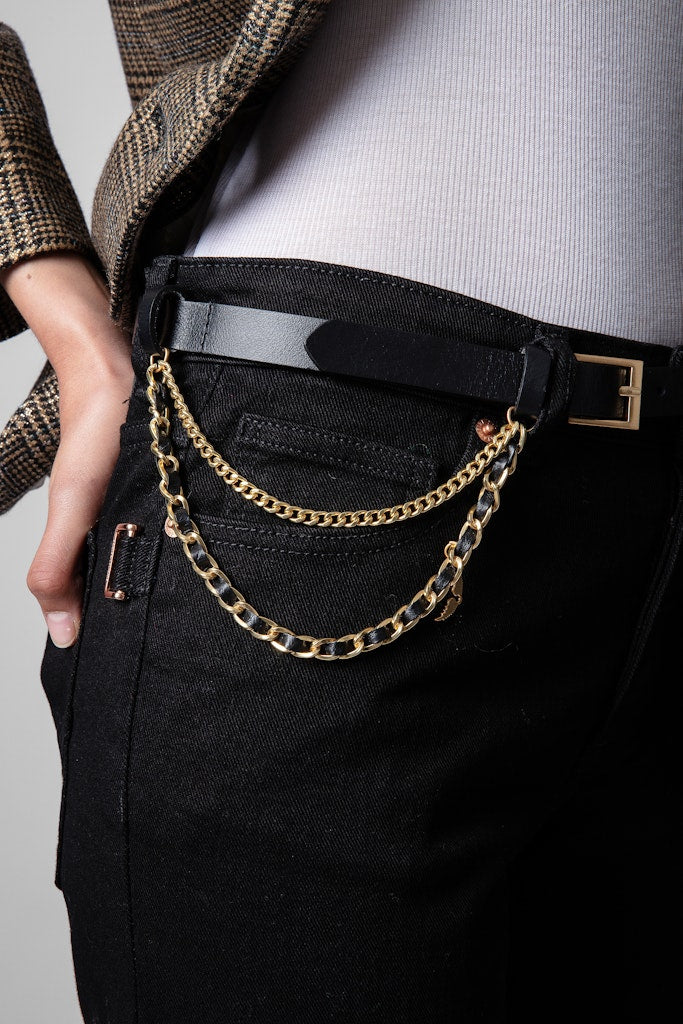 Ceinture Rock Chain en cuir - Noir