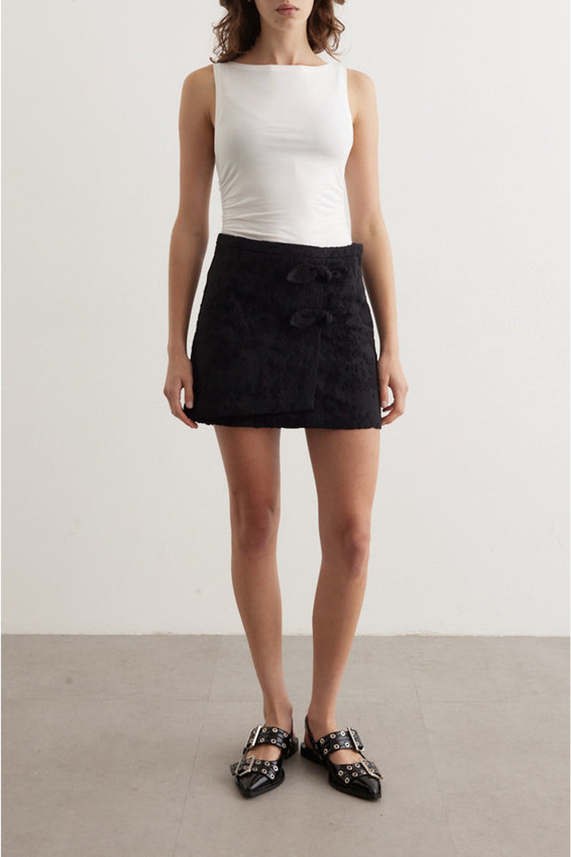 Jupe courte texturée en jacquard - Black