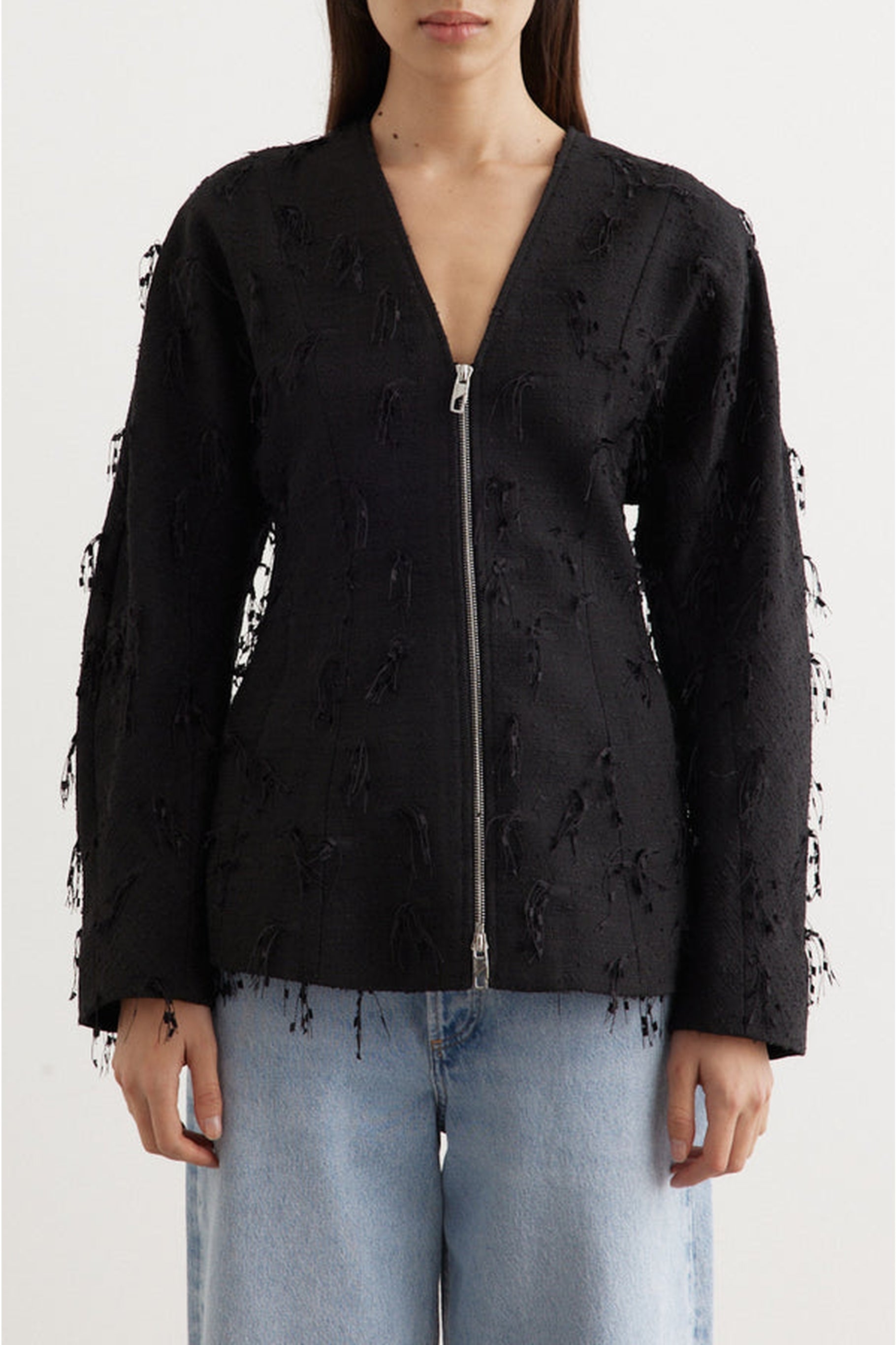 Veste à franges en tweed - Black