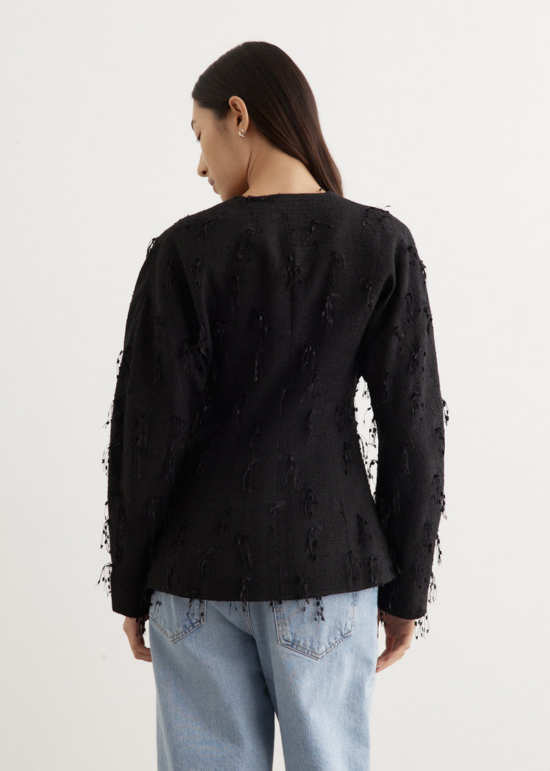 Veste à franges en tweed - Black