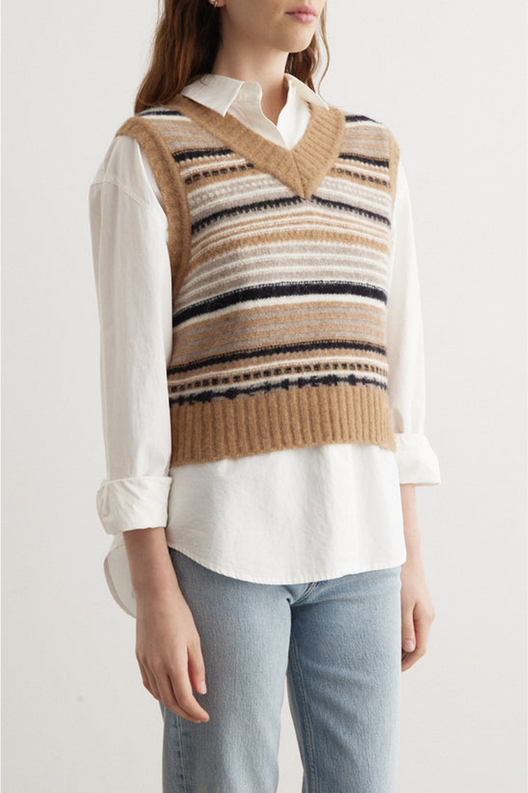 Pull sans manches à rayures en laine - Tiger'S Eye