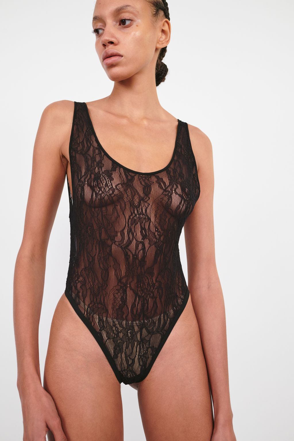 Lace Tank Bodysuit - Black