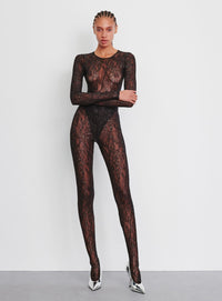 Metallic Lace Bodysuit - Black / Silver