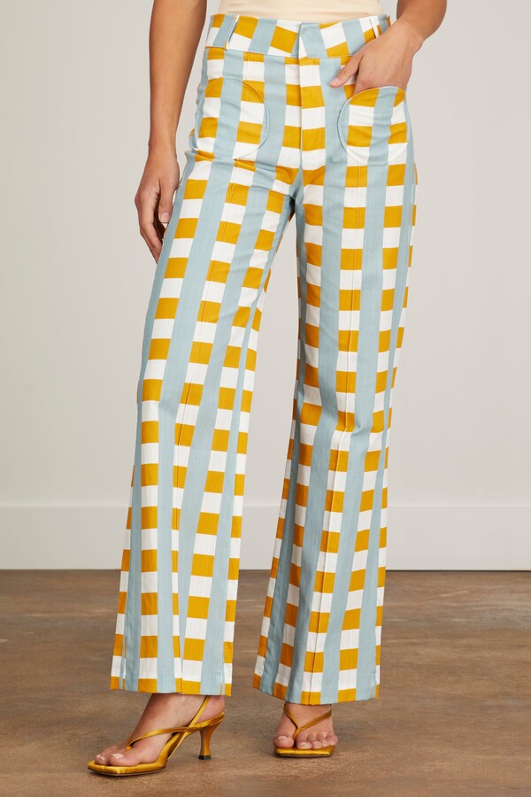CHECK LIGHT BLUE MUS YOSHI PANTS PRINTED pantalon évasé en jacquard