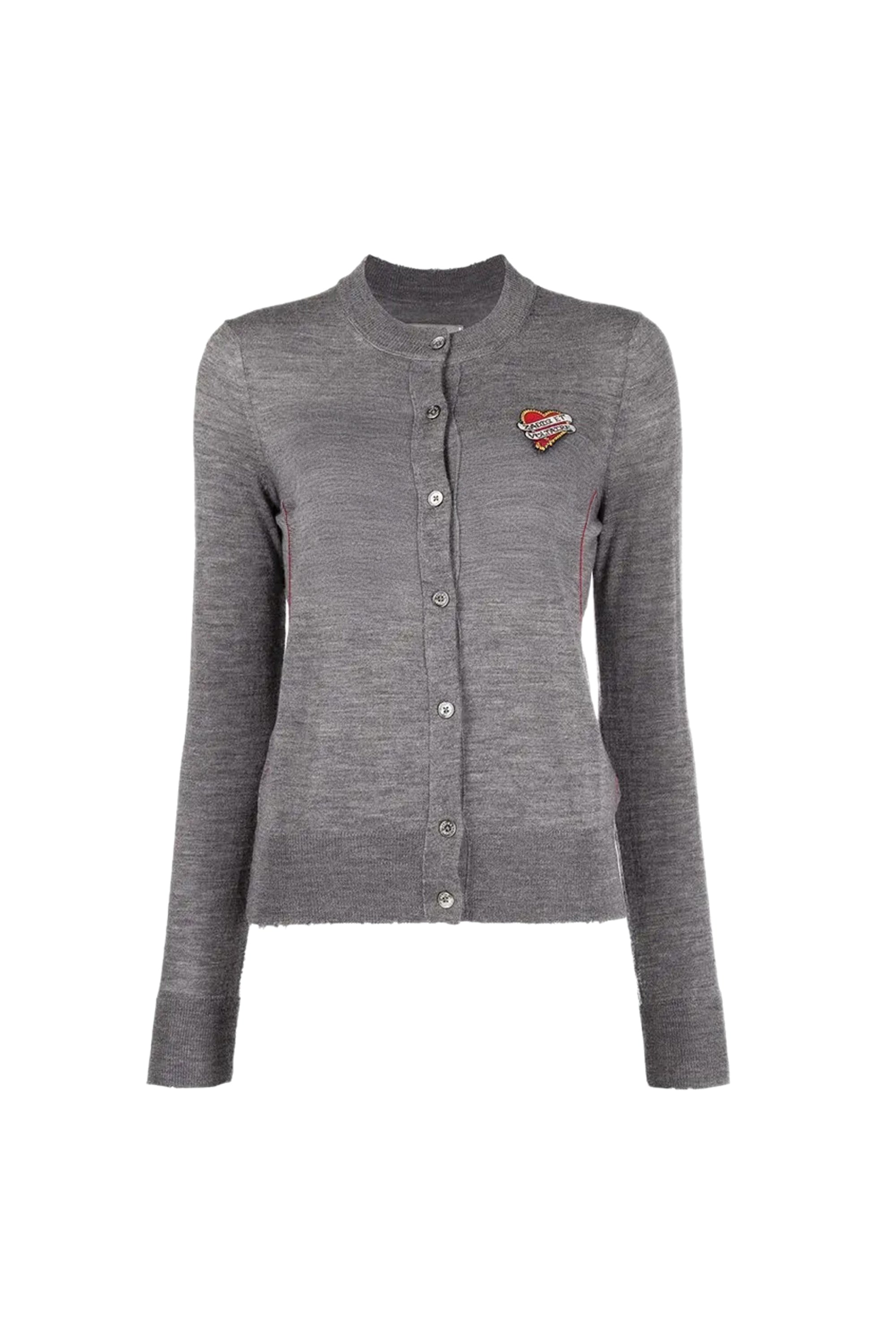 Cardigan Mana RIbbon Heart Badge - Gris Chine