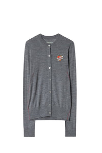 Cardigan Mana RIbbon Heart Badge - Gris Chine